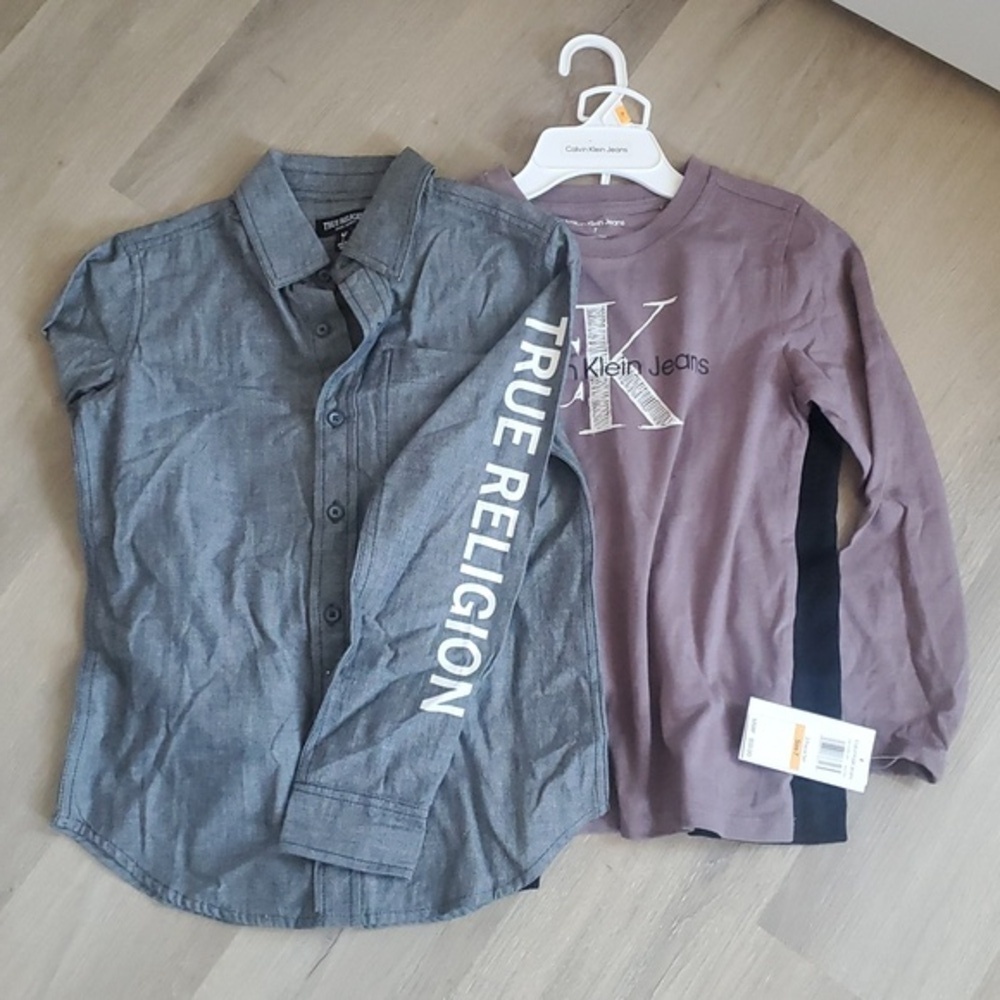 Boys True Religion Button up size small and Calvin Klein 2 piece boys set size 7